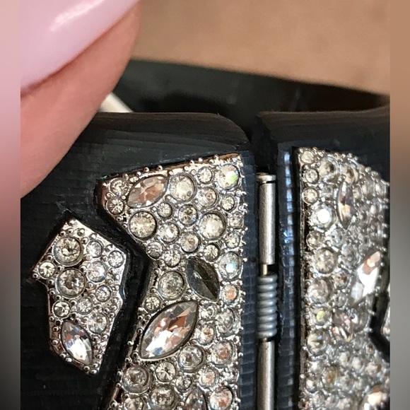 Alexis Bittar Black Lucite Hinged Bracelet with Crystals in Silver Setting. - Picture 11 of 11